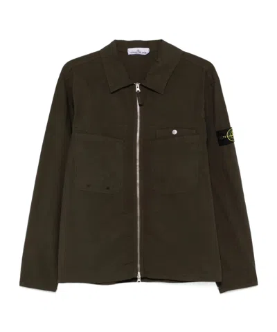 Stone Island Compass-badge Overshirt In Forest Green