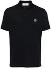 Stone Island Black Piquet Polo Shirt In Blue