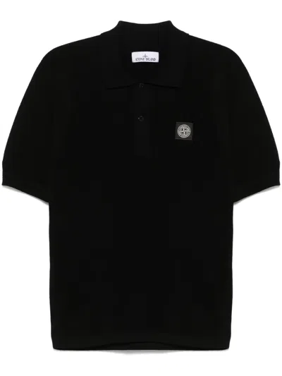 Stone Island Compass-badge Polo Shirt In Black