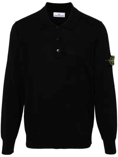 Stone Island Compass-badge Polo Shirt In Black