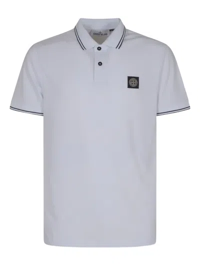 Stone Island Contrasting Trim Logo Patch Cotton Blend Polo Shirt In White