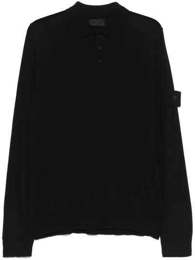 Stone Island Compass-badge Polo Sweater In Schwarz
