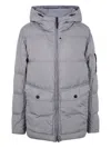 Stone Island Quilted Hooded Down Jacket With Front Pockets In Gray