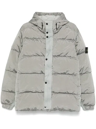 Stone Island Gray Metal Hooded Down Jacket In Grey