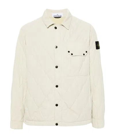Stone Island Compass-badge Quilted Jacket In White
