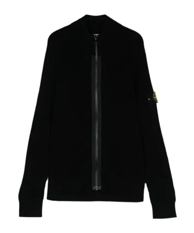 Stone Island Compass-badge Raglan Cardigan In Black