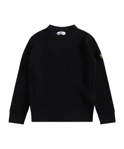 Stone Island Compass-badge Ribbed Jumper In Blue