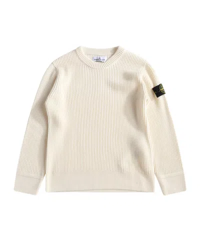 Stone Island Compass-badge Ribbed Jumper In White