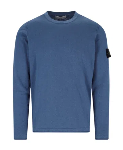 Stone Island Logo Patch Crewneck Sweatshirt In Blue