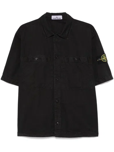 Stone Island Compass-badge Shirt In Black