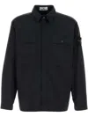 Stone Island Compass-patch Zip-up Overshirt In Blue