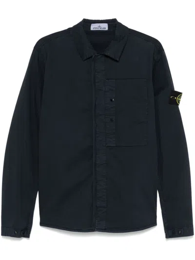 Stone Island Collared Shirt With Chest Pocket Detail In Black