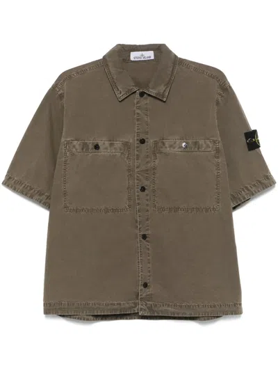 Stone Island Compass-badge Shirt In Brown
