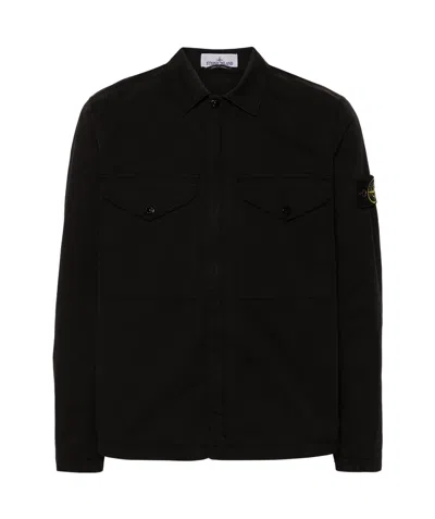 Stone Island Compass-badge Shirt Jacket In Black