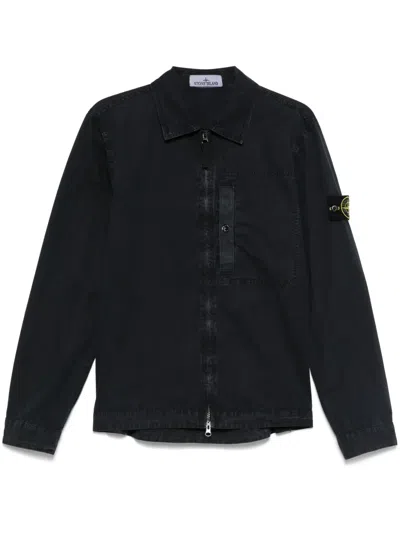 Stone Island Compass-badge Shirt Jacket In Blau