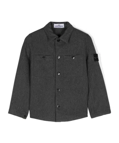 Stone Island Compass-badge Shirt Jacket In Gray