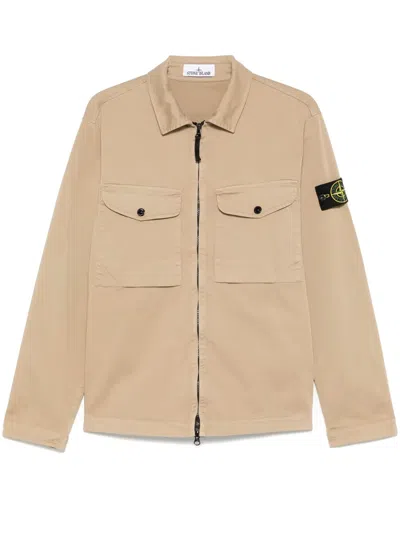 Stone Island Compass-badge Shirt Jacket In Neutrals