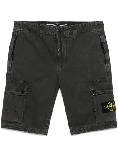 Stone Island Tela Cotton Bermuda Shorts In Black