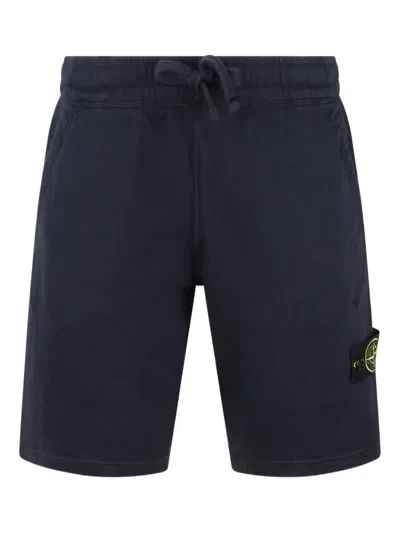 Stone Island Midnight Blue Cotton Shorts With Detachable Patch Logo