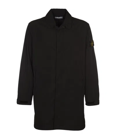 Stone Island Compass-badge Single-breasted Coat In Black