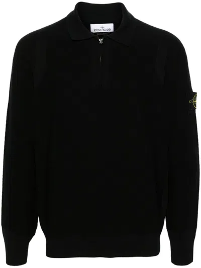 Stone Island Compass-badge Cotton Polo Shirt In Black