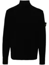 Stone Island Black Turtleneck With Ribbed Collar And Logo Patch In Black