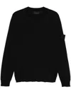 Stone Island Stretch Wool Crewneck Sweater With Reverse Stitch Details In Black