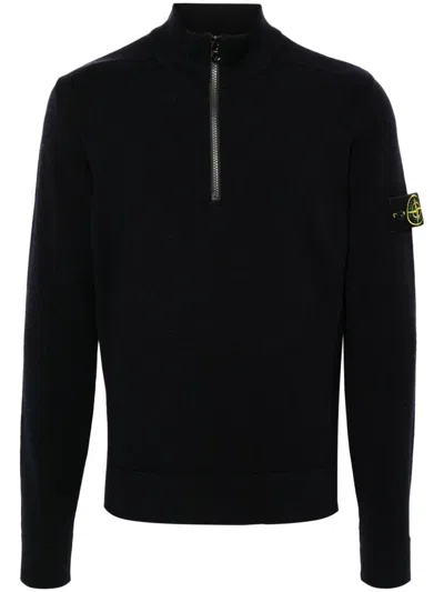 Stone Island Navy Blue Organic Cotton Sweater In Black