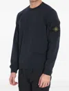 Stone Island Men Black Crewneck Sweatshirt With Logo Patch On The Sleeve In Cotton Man In Blue