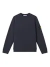 Stone Island Round-neck Sweatshirt With Ribbed Cuffs And Logo Detail In Blue