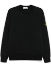 Stone Island Navy Blue Crew Neck Sweater With Signature Compass Badge In Black