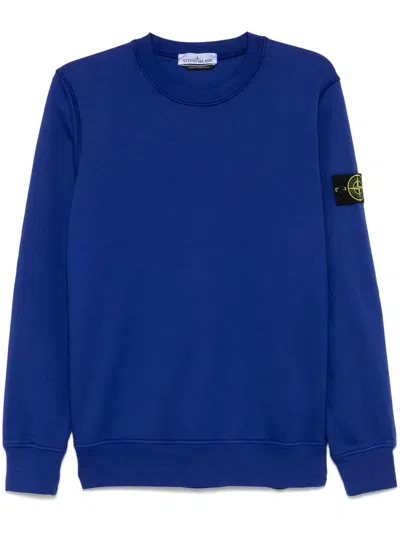 Stone Island Men Cotton Fleece Crewneck Sweatshirt In Blue