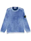 Stone Island Men's Raw Hand Light Cotton Crewneck Jumper With Airbrushed Interior Sweater In Blue