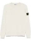 Stone Island White Crewneck Sweater With Logo Patch In Wool Blend Man In Nude