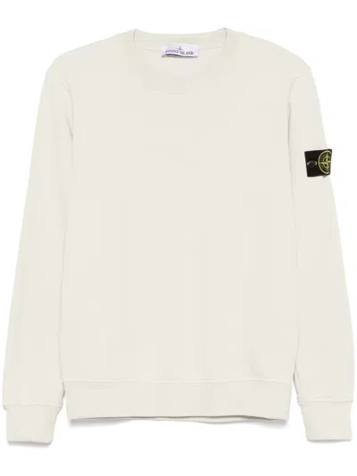 Stone Island Logo Crewneck Sweatshirt With Badge Pocket In Nude