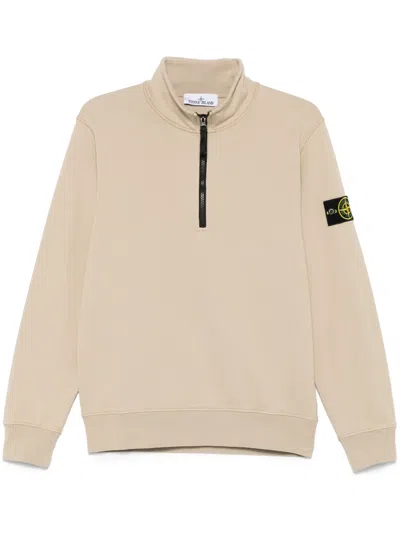 Stone Island High Collar Ribbed Cuffs Sweater In Neutral