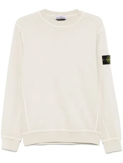 Stone Island Logo Cotton Crewneck Sweatshirt In White