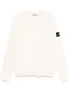 Stone Island White Crewneck Sweater With Logo Patch In Wool Blend Man In Nude