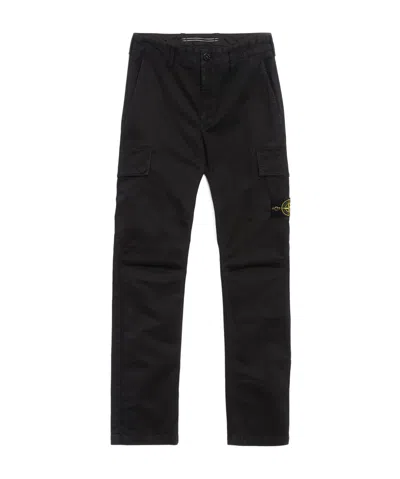 Stone Island Compass-badge Tapered Leg Cargo Trousers In Black