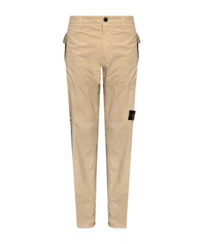 Stone Island Compass-badge Tapered Trousers In Beige