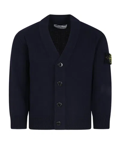 Stone Island Compass-badge V-neck Cardigan In Blue
