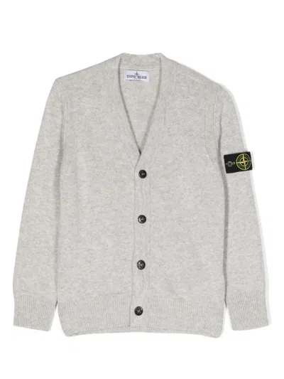 Stone Island Kids' Compass-badge V-neck Cardigan In Gray