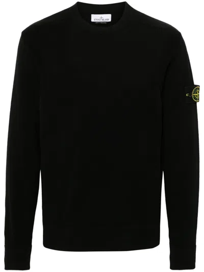 Stone Island Compass-badge Wool Blend Jumper In Black