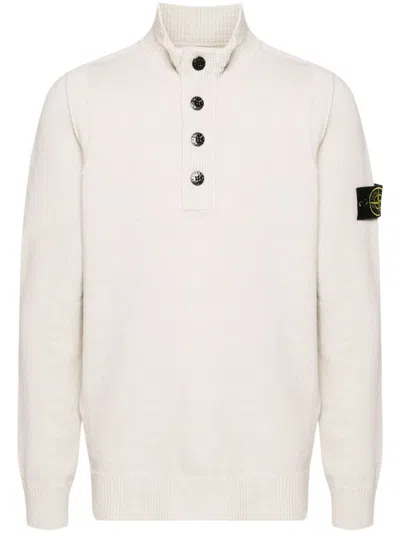 Stone Island Compass-badge Wool Blend Jumper In Weiss
