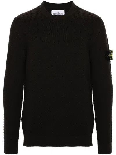 Stone Island Lambswool Crewneck Sweater In Black