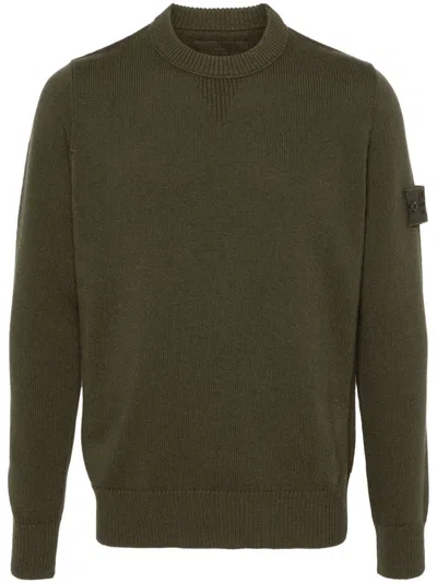 Stone Island Compass-patch Crew Neck Jumper In Green