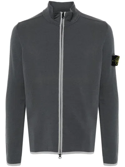 Stone Island Compass-badge Zip-up Cardigan In Blue