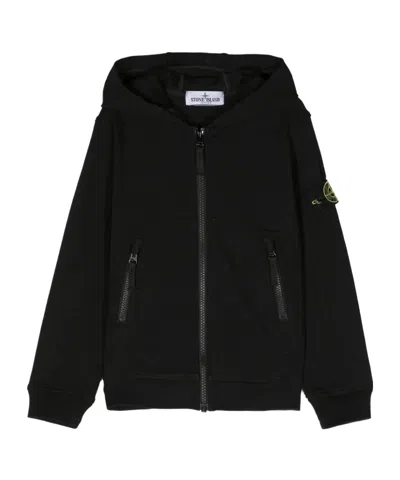 Stone Island Compass-badge Zip-up Hoodie In Black