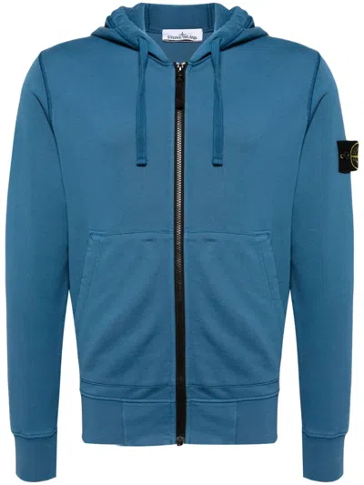 Stone Island Compass-badge Zip-up Hoodie In Avion Blue