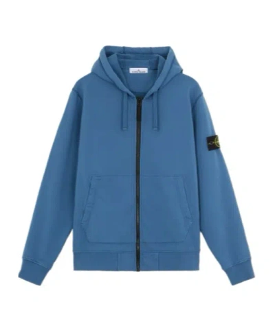 Stone Island Compass-badge Zip-up Hoodie In Blue